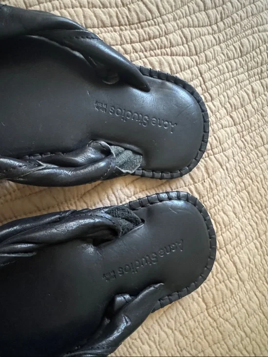 Acne Studios Black Braided Leather Flip Flops - Picture 4 of 4